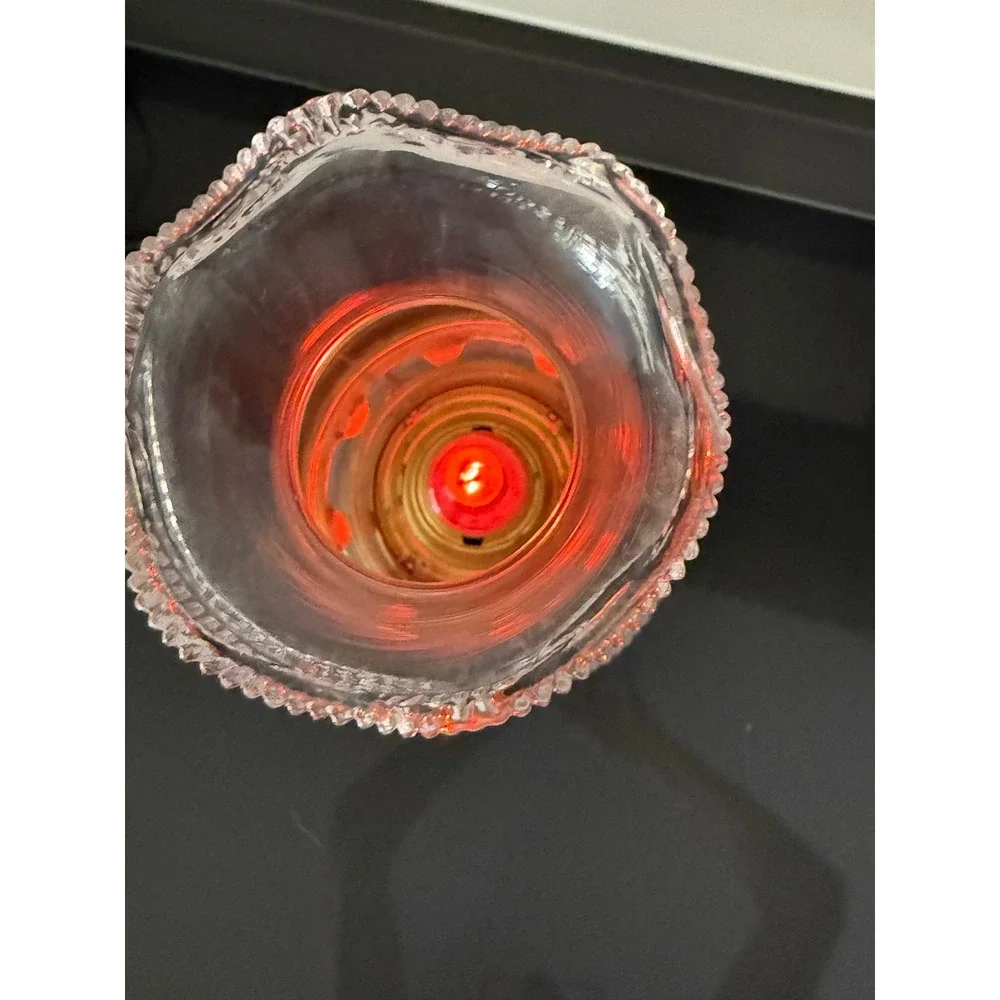 Vintage Electric Hurricane Lamp Floral Milk Glass Hobnail Clear Red Flame Bulb